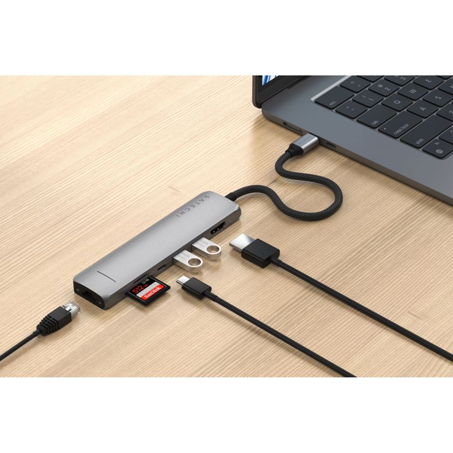 Satechi USB-C 7-in-1 Slim Multiport Adapter mit Ethernet und SD Kartenleser