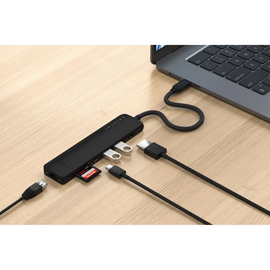 Satechi USB-C 7-in-1 Slim Multiport Adapter mit Ethernet und SD Kartenleser