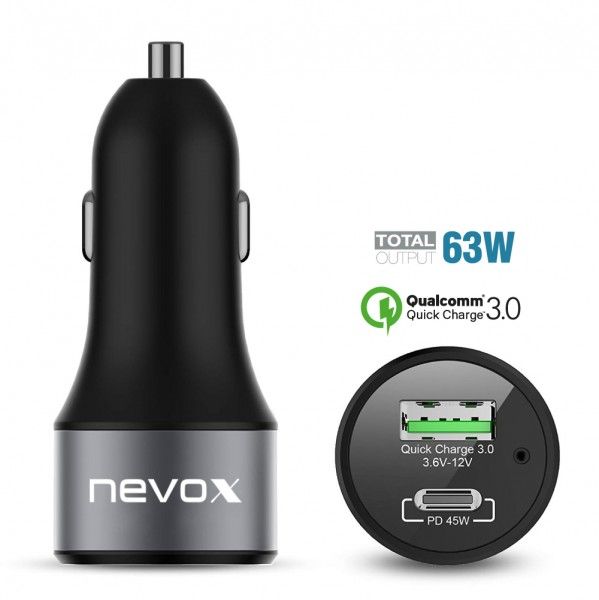 Nevox USB-C KFZ Dual Netzteil - 63W