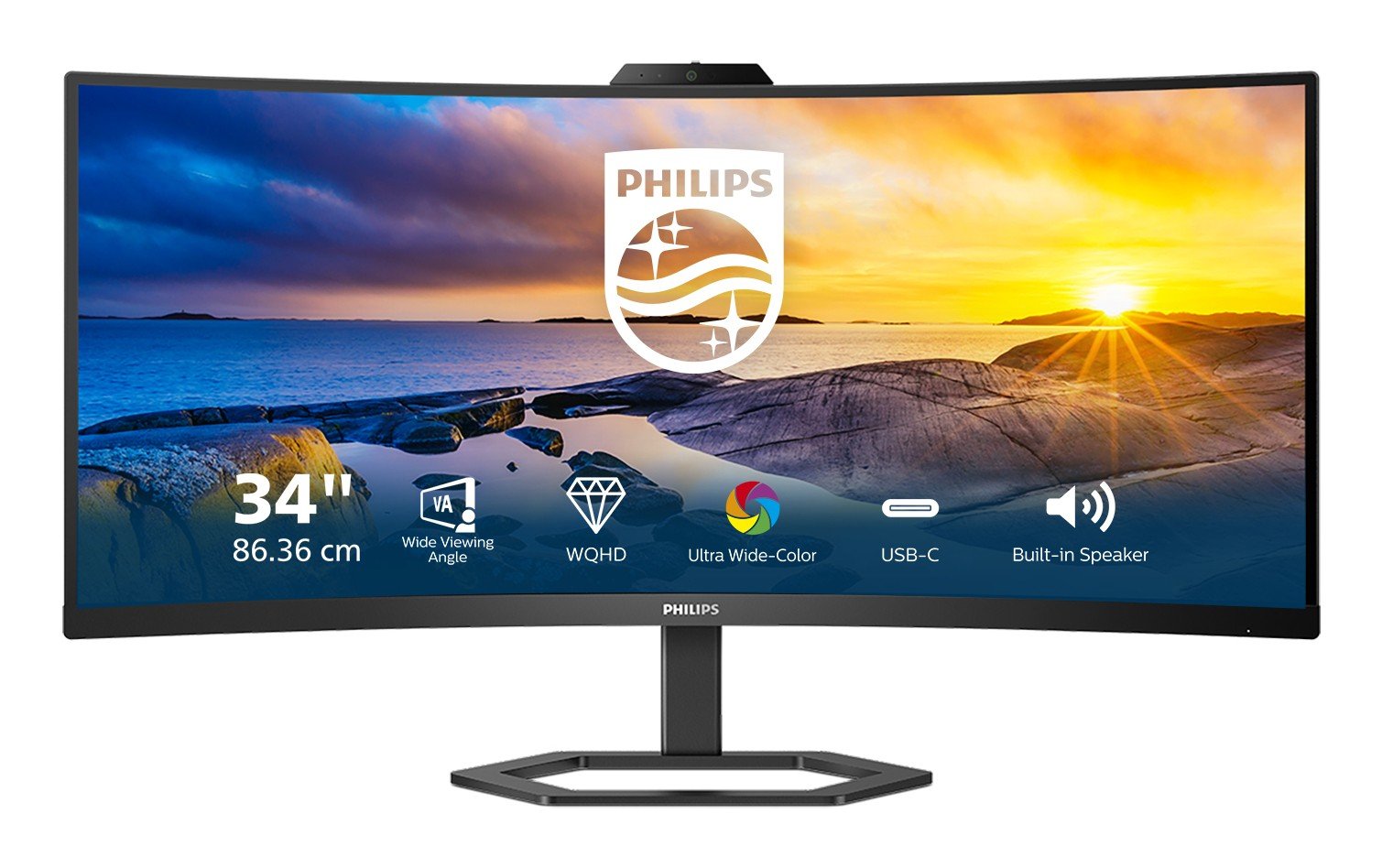 Philips 34“ curved - LED-Monitor - USB-C Dock - Web-Cam - 86.36 cm